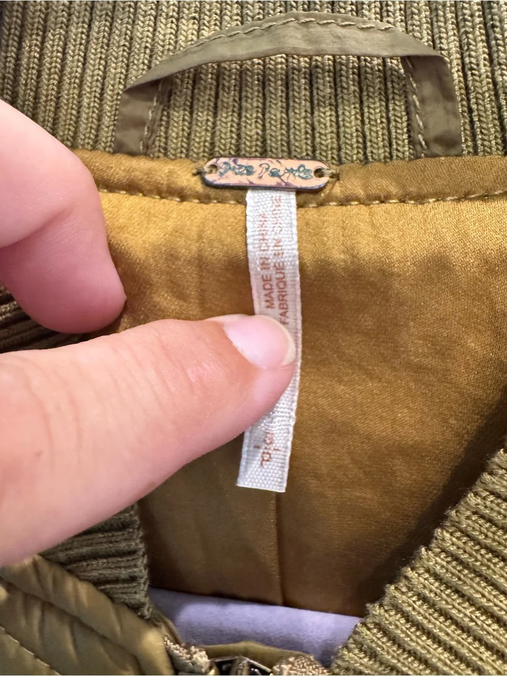 Free People Quilted Olive Green Bomber Jacket